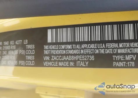 2017 Jeep Renegade Sport Fwd z USA, uszkodzony, nr VIN ZACCJAAB8HPE52736